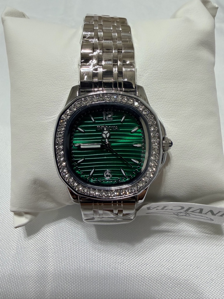 Invicta Womens Silver Bracelet Watch With Green Dial And Crystal Bezel